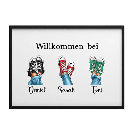 Personalisiertes Familien Poster mit Schuhdesign und Namen Daniel, Sarah und Toni